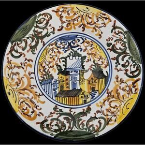 Vintage Hand Painted Ceramic Plate Skyros Greece Art Pottery Cityscape